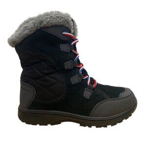 Columbia Girls Black Faux Fur Insulated Lace-Up Waterproof Winter Boots Size 4